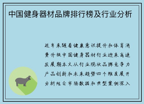 中国健身器材品牌排行榜及行业分析