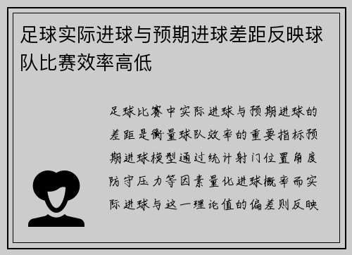 足球实际进球与预期进球差距反映球队比赛效率高低